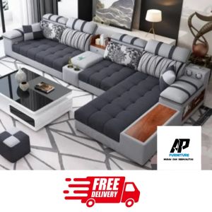 Sofa Minimalis Ruang Tamu Type L Satu Set Meja dan 4 Kursi Kecil