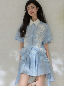 KEIKO | Oxygen-feel Blue Check Short-sleeve Shirt Set