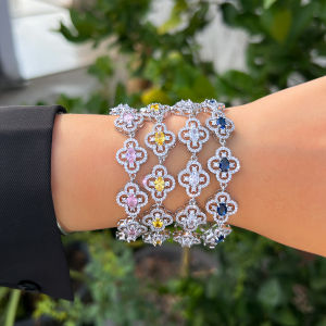 SEQUITO High Quality Ladies Silver Plated Jewelry Inlay Setting Yellow White AAA Zirconia Flower Strand Bracelet Costume Jewellery B389