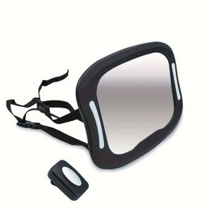 LED Baby Car Mirror with Remote Control Soft LED Light 360° Rotation Shatterproof Acrylic for Clear Viewing Fits All Vehicles