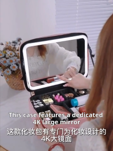 make up pouch organizer With Detachable HD Color rendering Mirror USB Charge 3000mAh Tricolor LED Light cosmetic bag Large Capacity Portable make up organizer makeup pouch