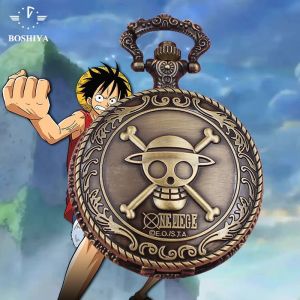 One Piece | One Piece Retro Luffy Skull Pendant Pocket Watch Straw Hat Necklace Creative Skull Watch