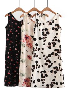 French Style Floral Print Chiffon Vest Dress Inner Wear Suit Slimming Large Size Sleeveless Long Summer Dress