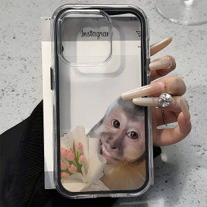 Funny Monkey And Tulip Pattern Phone Case For iPhone 17 16 15 14 13 12 11 Pro Max Air Plus 2 in 1 Candy Color Clear Soft Cover
