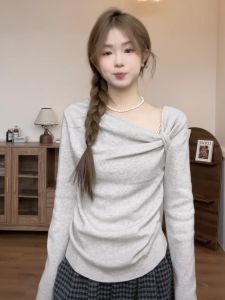 Sweet Style Loose Fit Long Sleeve T-Shirt Womens Autumn Winter Lazy Simple Match All Beautiful Top Korean Version Comfortable