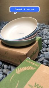 LUCKYCO Set 4 Pcs ROUND SQUARE Plate Bulat Persegi PIRING MAKAN WHEAT STRAW BPA FREE MICROWAVABLE NORDIC FREEMIR LOCK N LOCK