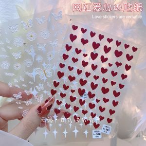 New Barbie Love Heart Butterfly Nail Art Stickers Red Peach Color 3D Decorative Nail Tips Adhesive Beauty Tools for Any Skin Type