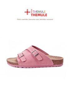 THEMULE | Casual Comfort Wide Sandals Leather Cork Double Buckle Summer