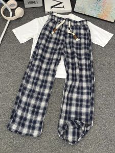 Quần Ống Rộng Ống Đứng Mỏng Mùa Hè Phong Cách Mỹ Cổ Điển Cho Nam Quần Ống Rộng Kẻ Sọc Xanh Lam Quần Dài Thường Ngày Kháng Khuẩn