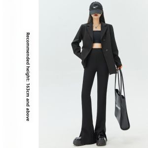 miiow | Black Bell Bottom Pants Womens High Waist Slit Slimming Straight Micro Flared Trousers Fashionable Commute Style High Waist