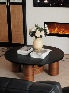 Ziinlife | Mid-century Modern Movable Round Wooden Coffee Table