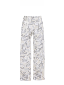 กางเกงขายาวทรงหลวมสไตล์ย้อนยุคแบบอเมริกันสำหรับผู้หญิงในช่วงฤดูร้อน กางเกงขายาวทรงตรงลำลองลายพราง กระเป๋าข้าง