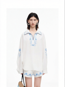 Tencel Linen Blend Embroidered Shirt