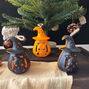 โคมไฟฟักทองฮาโลวีน LED เทียนอิเล็กทรอนิกส์ตกแต่งฉากปาร์ตี้ไฟบรรยากาศตกแต่ง