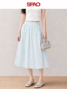 spao | Chân Váy Midi A-line Cao Waisted Nhẹ Mùa Thu Màu Xanh