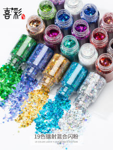 Handmade Diy Material Kit Laser Shiny Hexagon Sequins Drop Glue Hemp Flash Powder Mixed Bright Fragments Bottle Filling