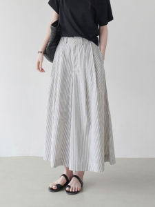 Casual Loose Wide Leg Pants Womens Summer 2025 New Style High Waist Nine Points Loose Thin Model Vintage Striped Skirt Pants