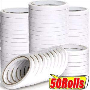 50 Roll Ultra-thin Double Sided Strong Adhesive Tape / High-adhesive DIY Cards Crafts Paper Tape / Home Office Stationery Supplies / Double Faced Powerful Hand Tearing Sticky Paper