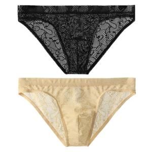 Mens Low Waist Lace Transparent Triangle Pants Breathable Ice Silk Underwear Youth Shorts New Style Low Rise Briefs