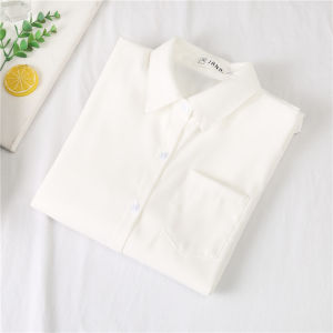 Áo Sơ Mi Nữ Phong Cách Nhật Bản JK Cổ Polo Dài Tay Dày Lót Lông Cừu Màu Trắng Thường Ngày Mùa Thu Đông Phong Cách Sinh Viên