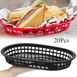20pcs Food Serving Tray Plastic Fast Food Basket Stackable Fried Chicken Tray Picnic Food Plate