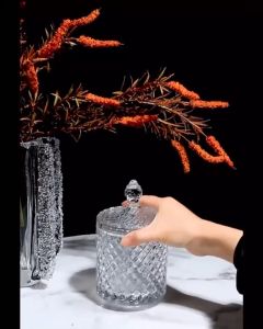 โถแก้ว (ลายเพชรdiamo(diamond)) 🔥 นำฝาออกเป็น กระถางธูปได้ 🔑