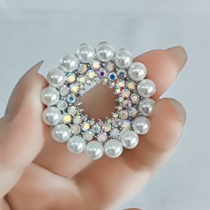 SO SEOUL Quinn Pearl in White Sun Burst Aurore Boreale Crystal with Pearl Scarf Buckle Shawl Brooch