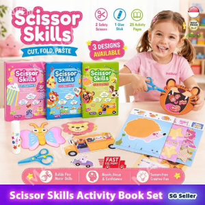 MAMAX【SG Ready Stock】Scissor Skills Activity Book Set for Kids★Cut Fold Paste Craft Kit with 2 Safety Scissors & Glue Stick✅Preschool Fine Motor Skills Toy✅