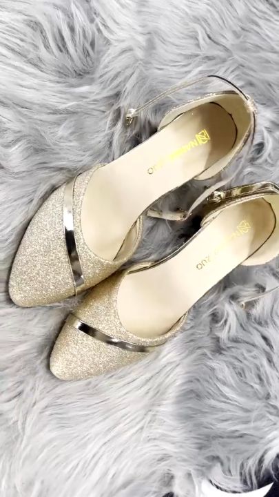 Elegant Shiny Gold and Silver Bride inches High Wedding Block Heels for  Women Party(with Box) Lazada PH