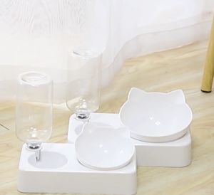 Chén ăn cho Chó Mèo chống gù lưng kèm bình nước tự động (có hộp giấy) mẫu mới - Hara Pet Store