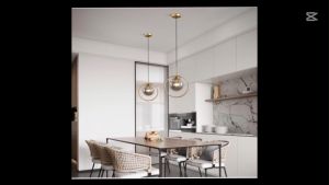 Modern Glass Ball Pendant Lighting Fixture Golden Ring Kitchen Dining Room Bedside Hanging Lamp
