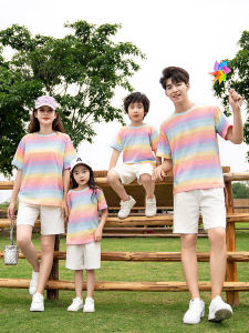 Colorful Striped Family Matching Outfits Mother Daughter Overalls Set Summer Casual Cotton Polyester Blend Cool Sensation