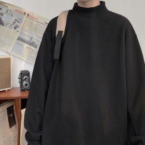 Double-Sided Fleece Long Sleeve Hoodie Mens Mid-Layer Half-High Collar Knitted Shirt Casual Comfortable Winter Base Layer Top