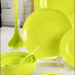 Set Perlengkapan Makan Melamin Asli 100% / Polos Hijau /Tahan panas/Anti Pecah