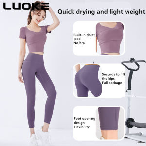 Luoke Yoga Shirts with Bra Pads Padding Sports Quick Drying Running Jogging Slim Fitness Short Sleeves T-shirt for Women