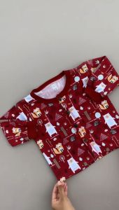 Nanaku Baby - Setelan Baju Bayi Piyama Lengan Panjang Kancing Depan Celana Diapers Motif Printing Pohon Landak Usia 3-12 Bulan