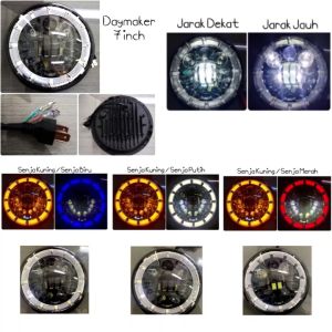 Lampu Depan 7 Inch 18 LED Angel Eyes Senja Kuning Merah/Putih/Biru RX King CB W175 XSR 155