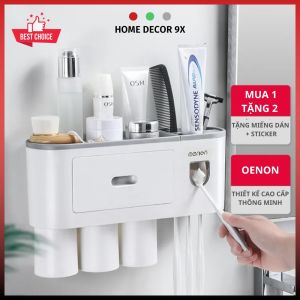 Bộ Nhả Kem Đánh Răng Thông Minh OENON Giá Để Đồ Nhà Tắm Tặng Miếng Dán Ticker Kute