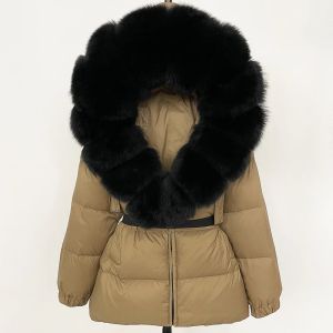 OFTBUY Real Fur Coat Winter Clothing Puffer Jacket Women Fox Fur Hooded Warm 90% White Duck Down Coat Female Parkas Waterproof