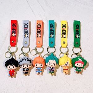 Bandai | 1/6pcs One Piece Wano Country Chibi 3D Silicone Keychain Set Luffy Ace Nami Sanji Zoro Chopper Anime Character Bag Charm