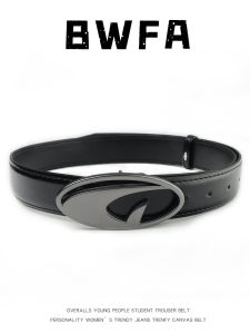 BWFA New Whale Logo Sandblasted Black Buckle Waist Belt Womens Simple Versatile Denim Skirt Decorative Leather Belt Men