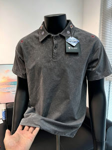 Gray Embroidered Tie-Dye Polo Shirt Short Sleeves