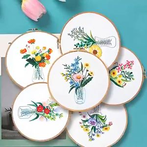 Bộ Kit Set DIY Tập Thêu theo chủ đề - Bình Hoa ( chưa bao gồm khung thêu 20cm)