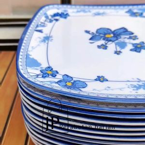 6PCS PIRING MELAMINE BESAR 23CM NODEL KOTAK CEPER KEMBANG NAGA BIRU