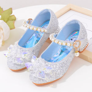 Princess Style Crystal High Heel Childrens Shoes Spring Autumn Girls Leather Shoes Frozen II Kids Single Shoes Shiny Thread