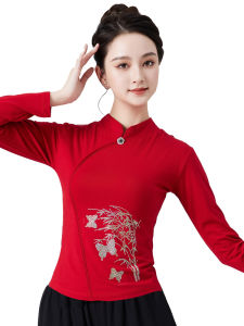 Elegant Long Sleeve Dance Top for Middle-Aged And Elderly Square Dance Ethnic Style Fitness Gymnastics Outfit Womens Modale