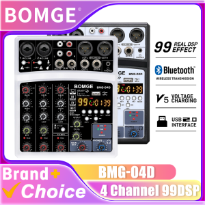 BOMGE | BOMGE 04D 4 Channels DJ Audio Sound Mixer Interface Mixing Console with 99DSP MP3 InputUSBBluetooth Input48V Phantom Power