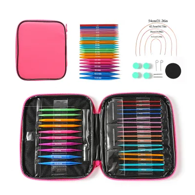 1 Set of 39 Knitting Tools Colorful Interchangeable Knitting Needles Detachable Circular Needles a Set of 13 Pairs Pu Bag Set