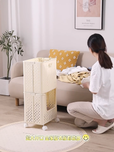 JIVARA ตะกร้าซักผ้าแบบพับได้ ที่เก็บข้อมูลอเนกประสงค์ความจุขนาดใหญ่ ตะกร้าพลาสติกพร้อมล้อ