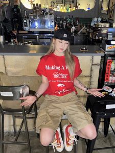 American vintage T-shirt Women Summer New Slogan Print Couple look Loose Casual All-matching Slimming Short sleeve Top